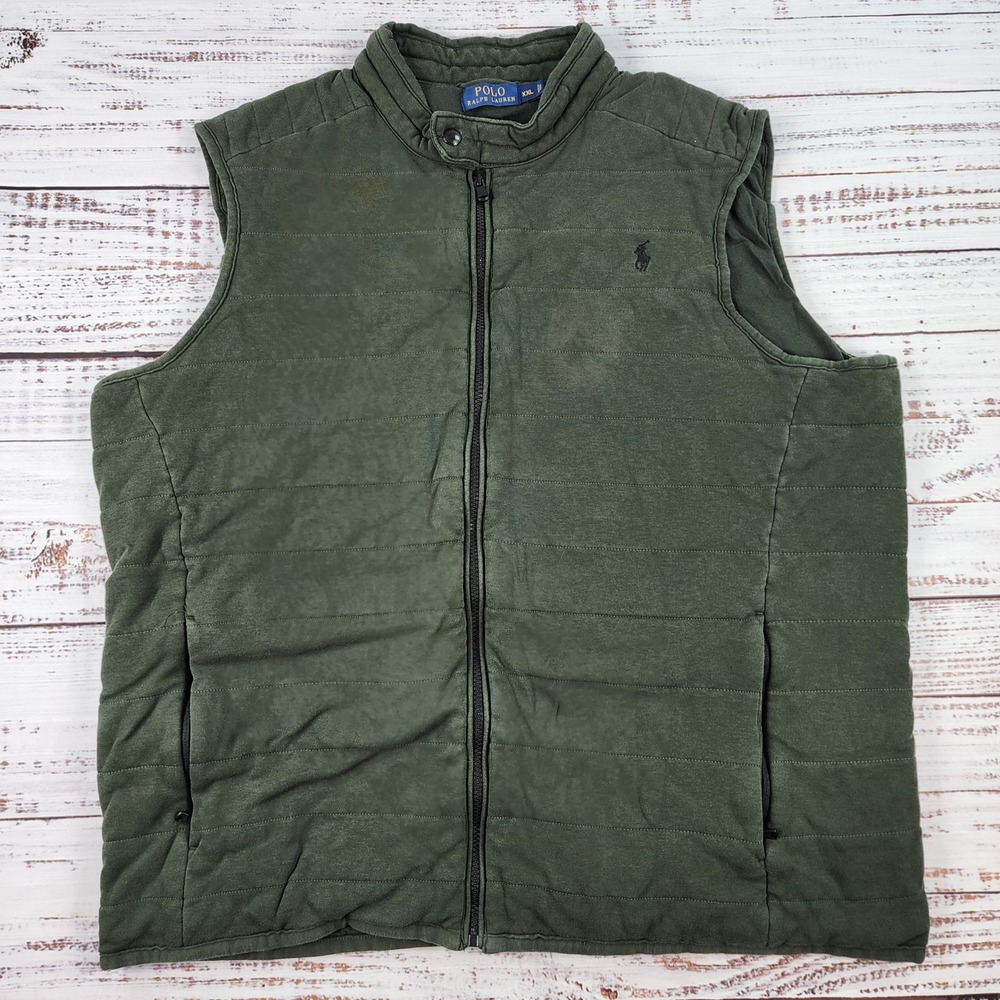Polo Ralph Lauren Full Zip Padded Vest Mens XXL Olive Green Cotton Quilted